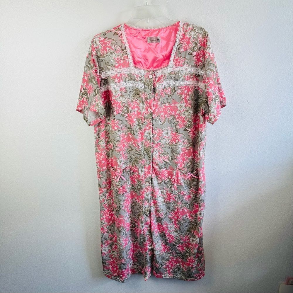 Joan Vass Tan Coral Floral House Dress Night Gown Size 2X